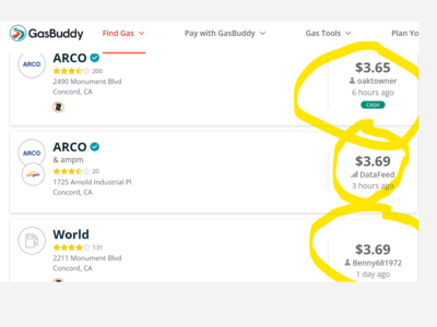 Today's Regular Gas Prices ( as reported by GasBuddy )